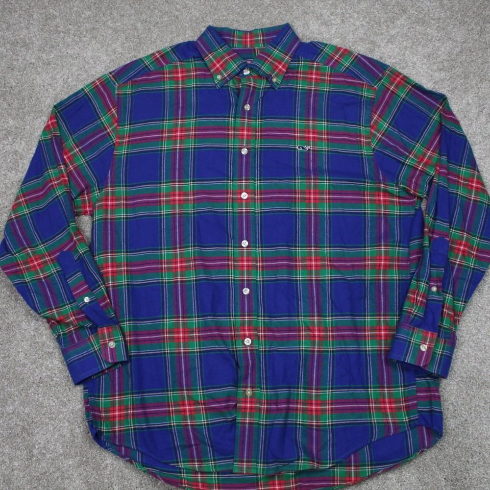 Vineyard Vines Whale Shirt Mens Large‎ Blue/Red/Green Cotton Long Sleeve Button